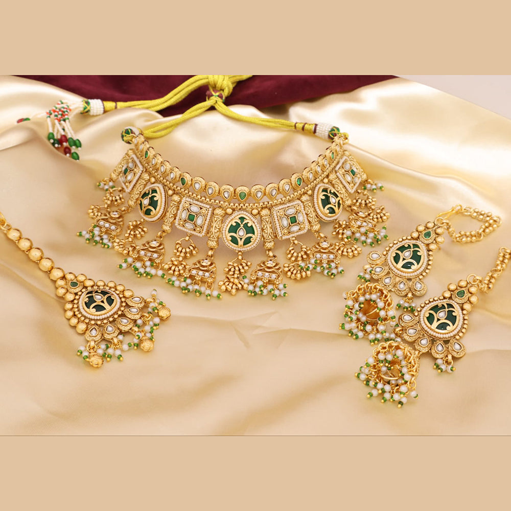 Kavita Art Elegant Pota Stone And Pearl Choker Necklace Set for Women