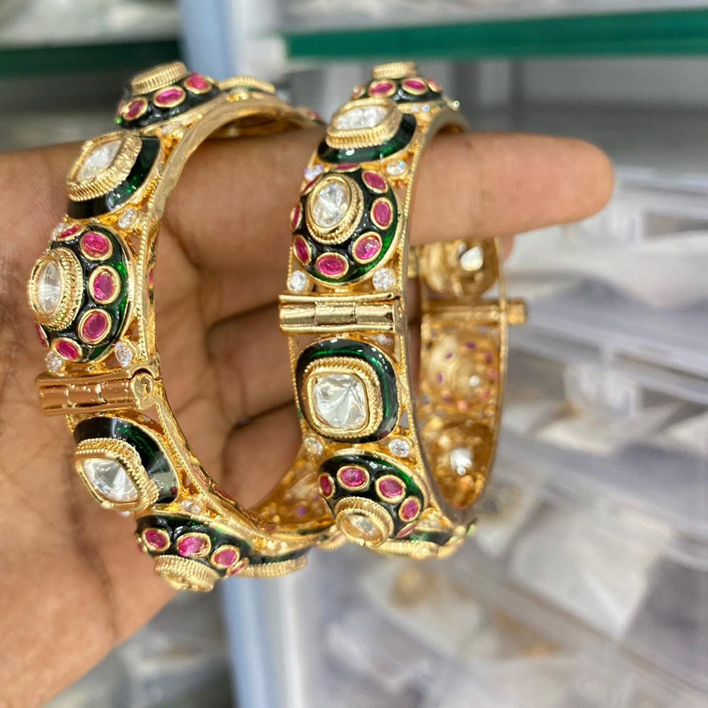 Kavita Art Graceful Polki Kundan Stone And Meenakari Openbale Bangles Set