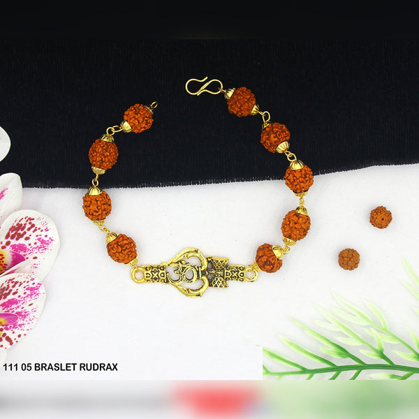 Mahavir Gold Plated Rudraksh Bracelet