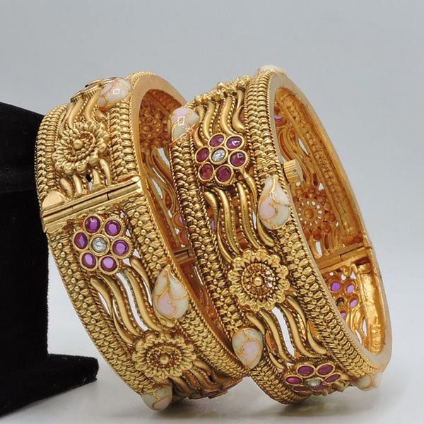 Soni Art Jewellery Gold Plated Pota Stone And Meenakari Openable Bangle Set