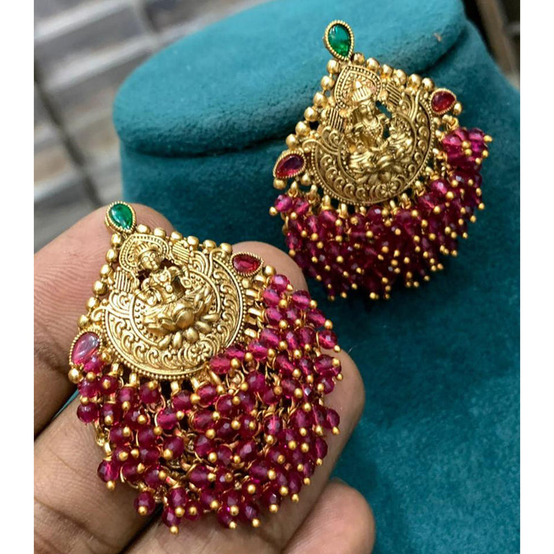 Darshana Jewels Gold Plated Pota Stone And Pearls Dangler Earrings