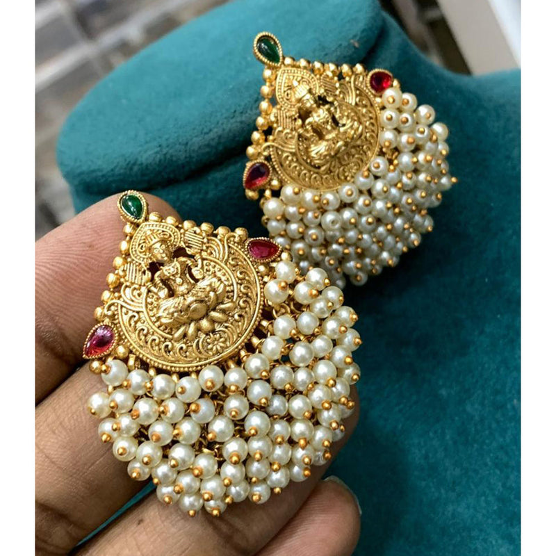 Darshana Jewels Gold Plated Pota Stone And Pearls Dangler Earrings