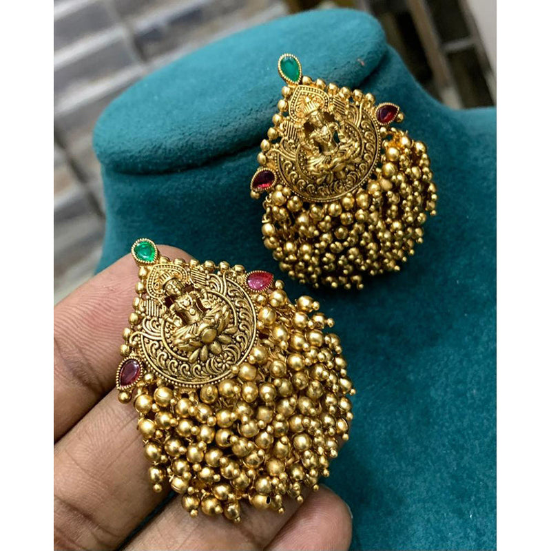 Darshana Jewels Gold Plated Pota Stone And Pearls Dangler Earrings