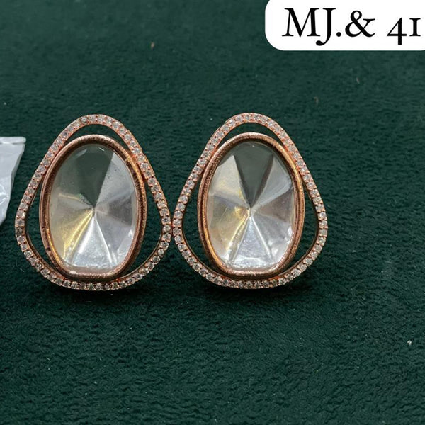 Sona Creation Rose Plated AD Stone Stud Earrings