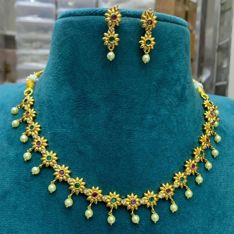 Sona Creation Gold Plated Pota Stone Necklace Set