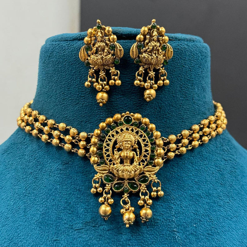 Sona Creation Gold Plated Pota Stone And Pearl Temple Choker Necklace Set