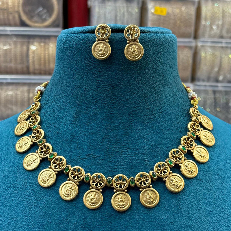 Sona Creation Gold Plated Pota Stone Temple Necklace Set