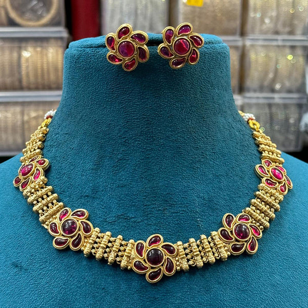 Sona Creation Gold Plated Pota Stone And Pearl  Choker Necklace Set