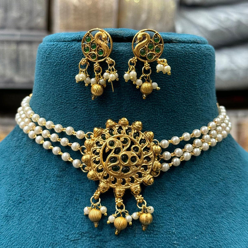 Sona Creation Gold Plated Pota Stone And Pearl  Choker Necklace Set