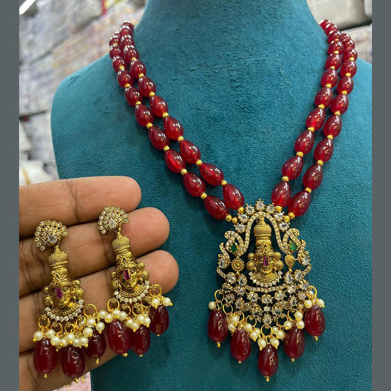 Sona Creation Gold Plated AD And Temple Necklace Set