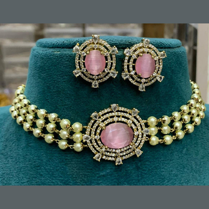 Sona Creation Gold Plated AD And Pearls Choker Necklace Set