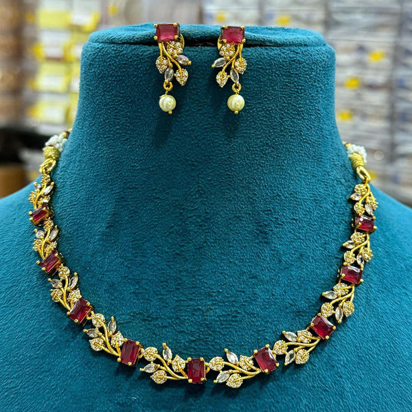 Sona Creation Gold Plated Crystal Stone Necklace Set