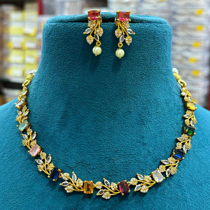 Sona Creation Gold Plated Crystal Stone Necklace Set