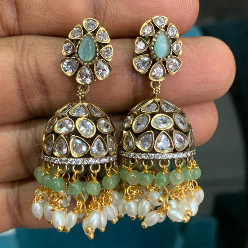 Sona Creation Gold Plated Polki Kundan Jhumki Earrings