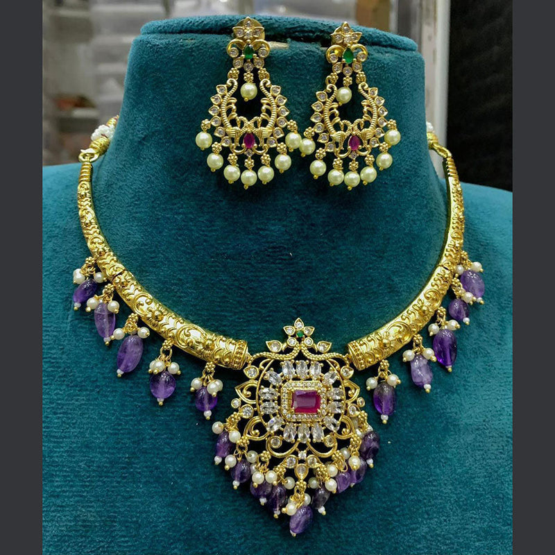 Sona Creation Gold Plated AD Necklace Set