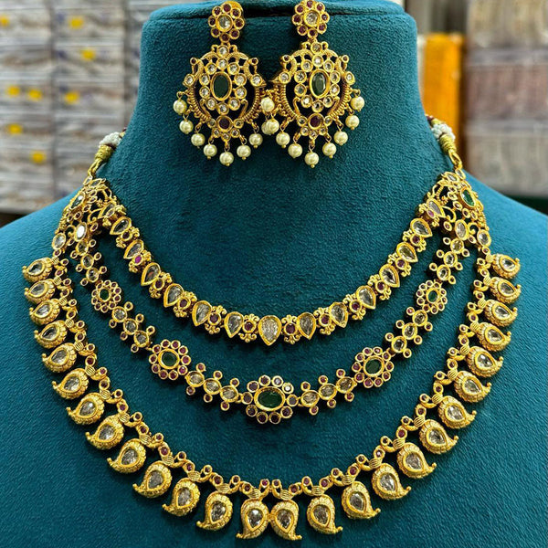 Sona Creation Gold Plated Pota Stone Multi Layer Necklace Set