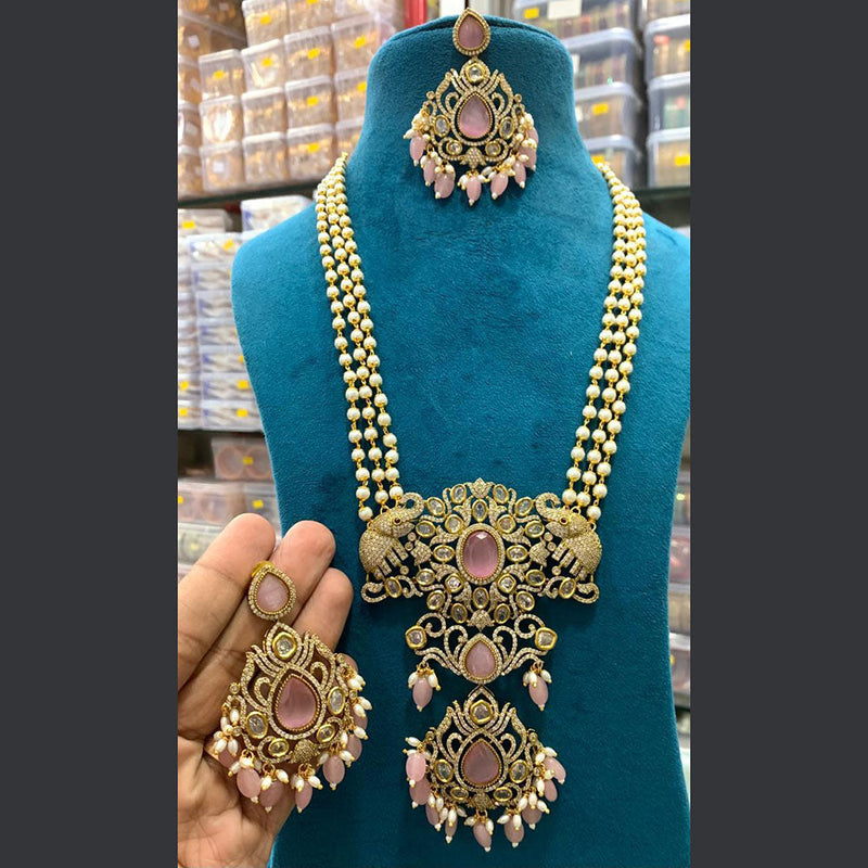 Sona Creation Gold Plated AD And Pearls Long Necklace Set