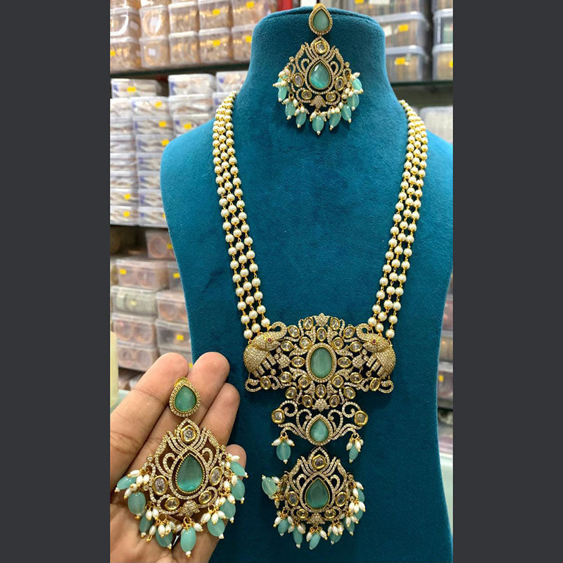 Sona Creation Gold Plated AD And Pearls Long Necklace Set