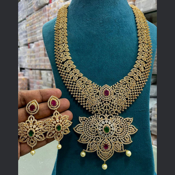 Sona Creation Gold Plated AD Long Necklace Set