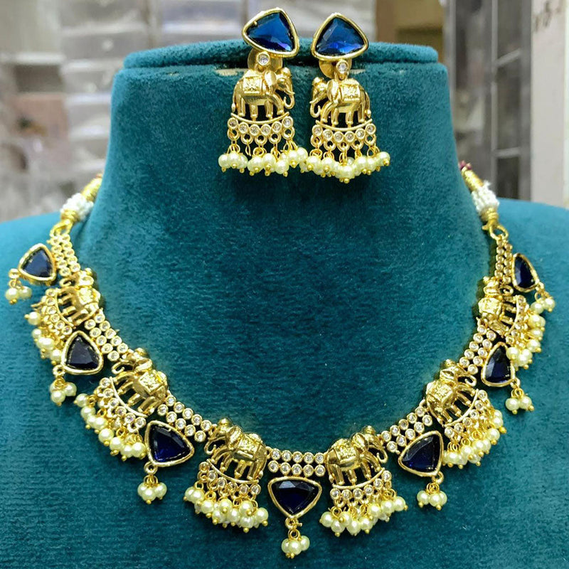 Sona Creation Gold Plated Crystal Stone Elephant Choker Necklace Set