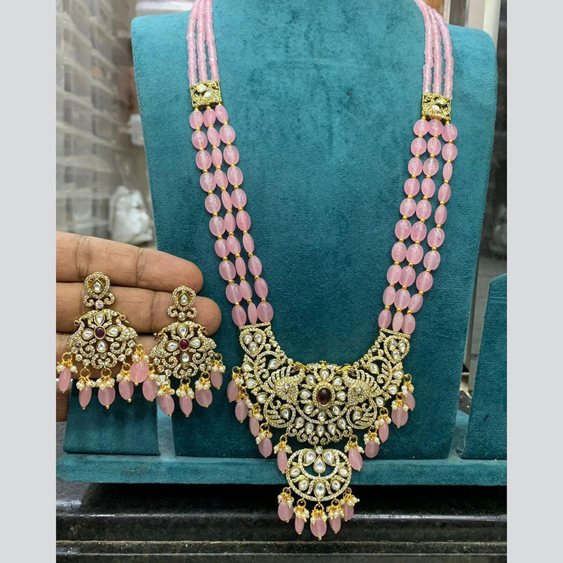 Sona Creation Gold Plated AD And Beads Long Necklace Set