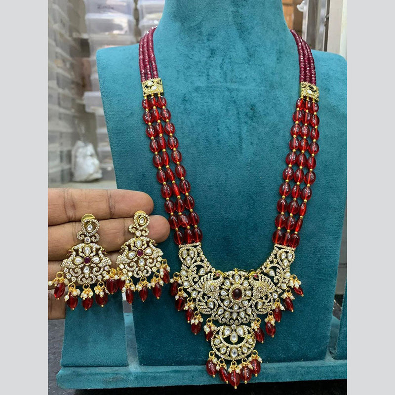 Sona Creation Gold Plated AD And Beads Long Necklace Set