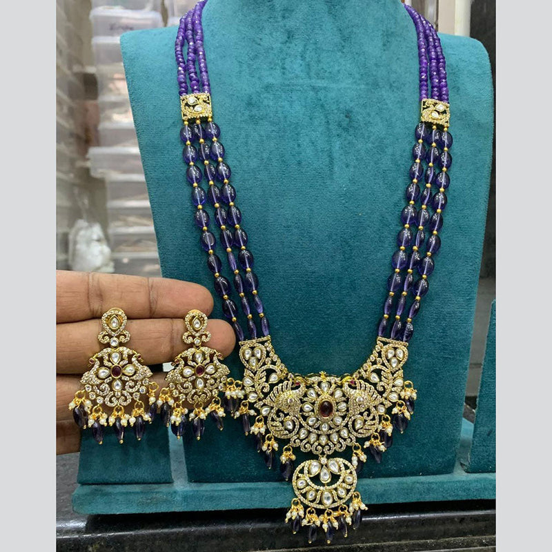 Sona Creation Gold Plated AD And Beads Long Necklace Set