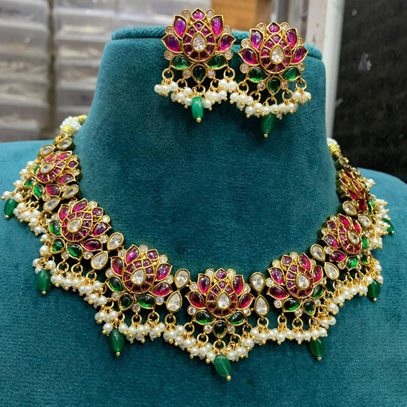 Sona Creation Gold Plated Kundan Stone And Pearls Choker Necklace Set