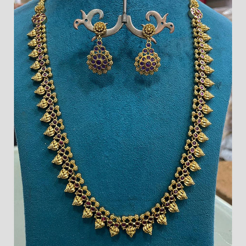 Sona Creation Gold Plated Pota Stone Long Necklace Set