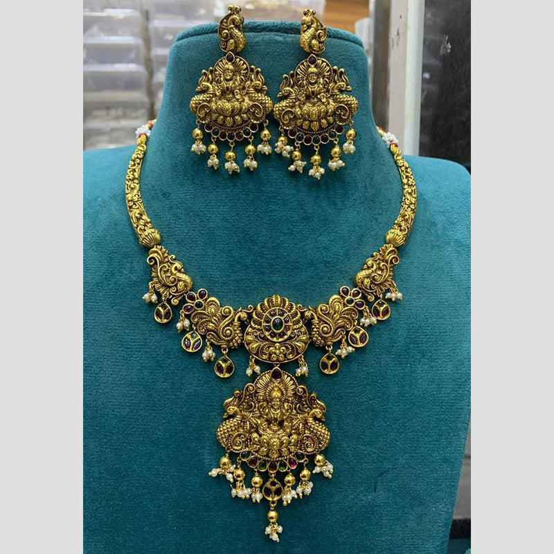 Sona Creation Gold Plated Pota Stone Temple Necklace Set