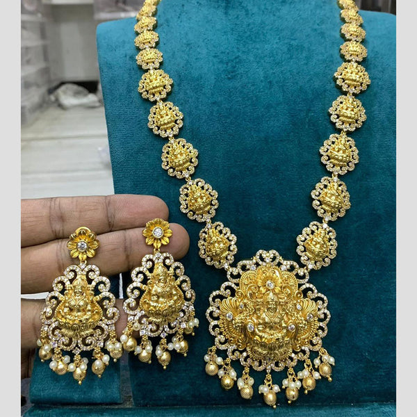 Sona Creation Gold Plated Temple Long Necklace Set