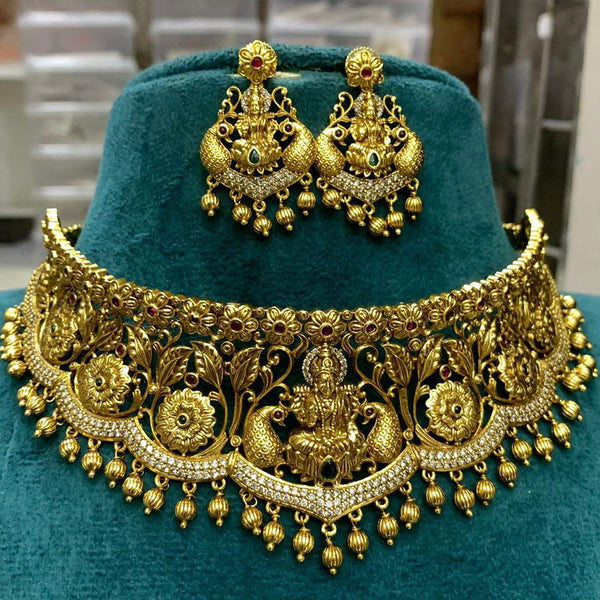 Sona Creation Gold Plated AD And Pearls Choker Necklace Set