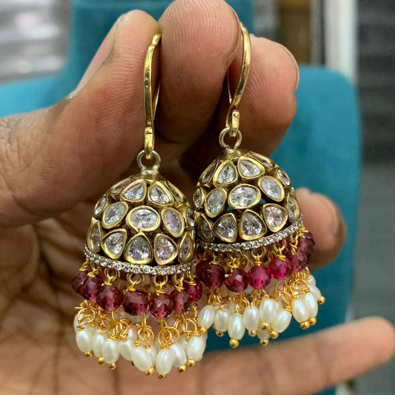 Sona Creation Gold Plated AD And Pearls Jhumki Earrings