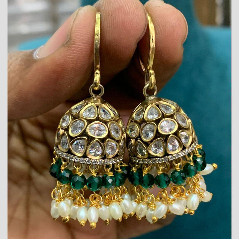 Sona Creation Gold Plated AD And Pearls Jhumki Earrings