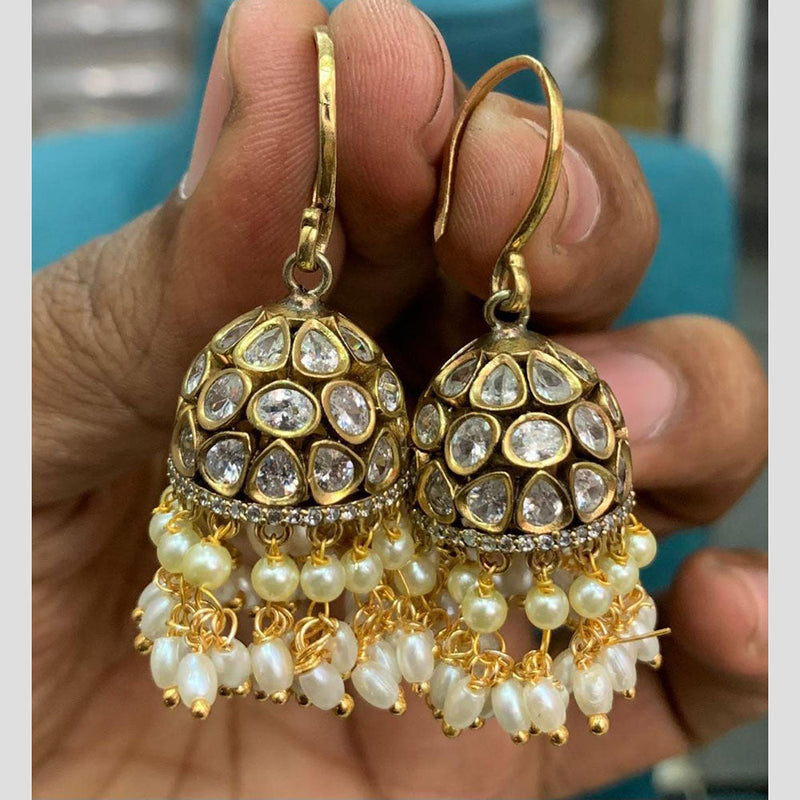 Sona Creation Gold Plated AD And Pearls Jhumki Earrings