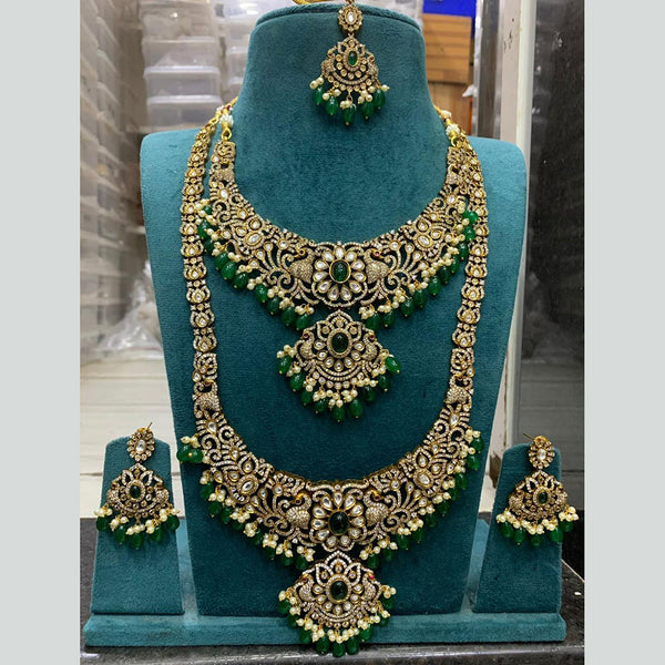 Sona Creation Gold Plated AD Double Long Necklace Set