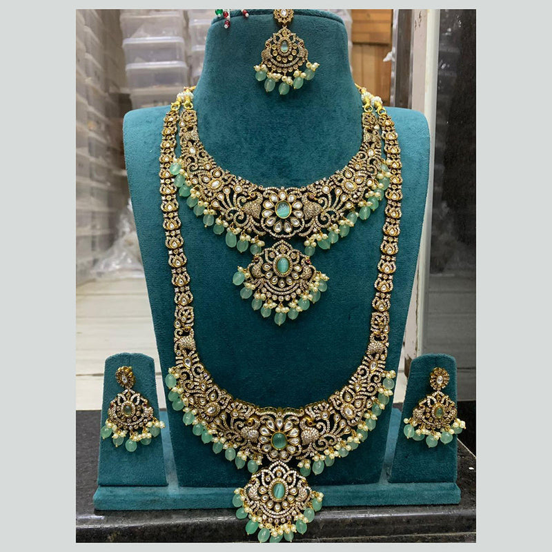 Sona Creation Gold Plated AD Double Long Necklace Set