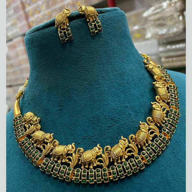 Sona Creation Gold Plated Pota Stone And Elephant Choker Necklace Set