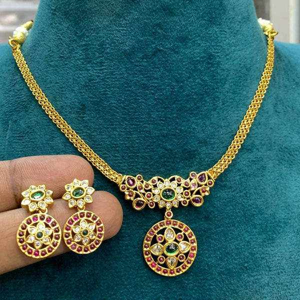 Sona Creation Gold Plated Pota Stone Necklace Set