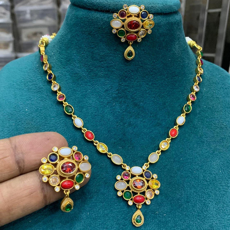 Sona Creation Gold Plated Multi Color Stone Necklace Set