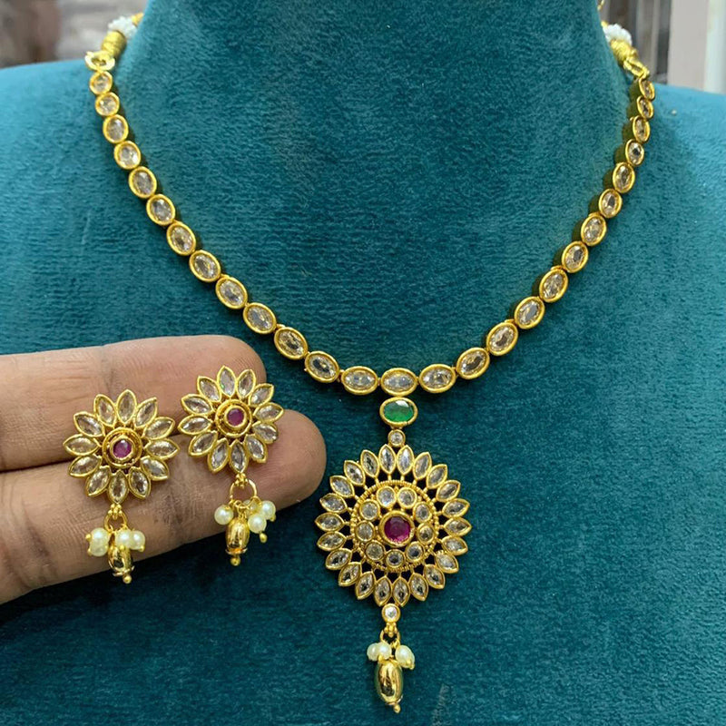 Sona Creation Gold Plated Pota Stone And Pearls Necklace Set