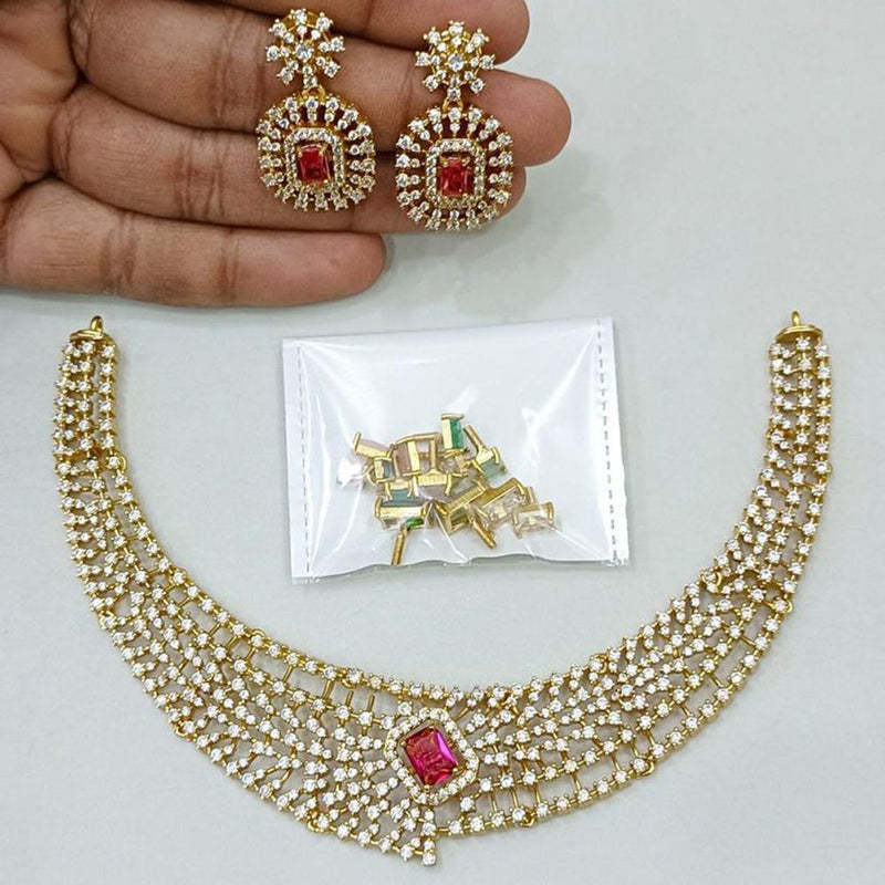 Sona Creation Gold Plated AD Changeable Necklace Set