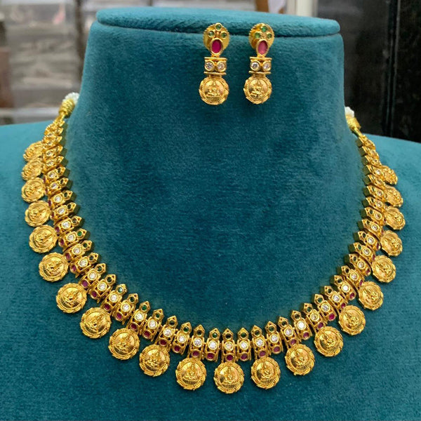 Sona Creation Gold Plated Austrian Stone Temple Necklace Set