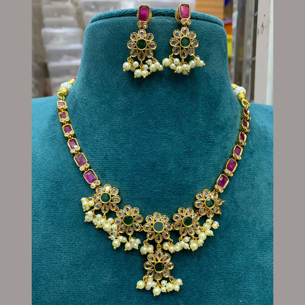 Sona Creation Gold Plated Polki Kundan Stone Necklace Set