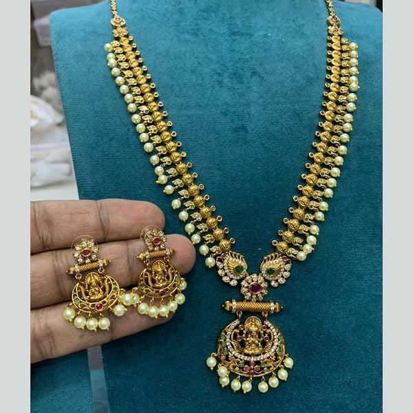 Sona Creation Gold Plated Pota Stone Temple Necklace Set