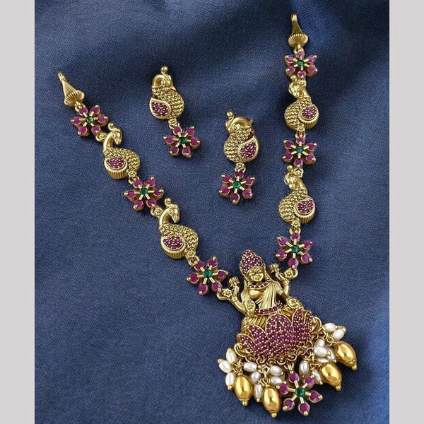 Sona Creation Gold Plated Austrian Stone Temple Necklace Set