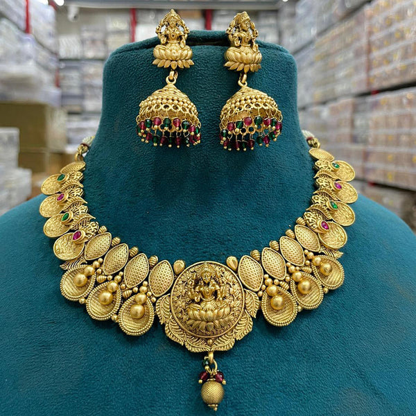 Sona Creation Gold Plated Pota Stone Temple Necklace Set