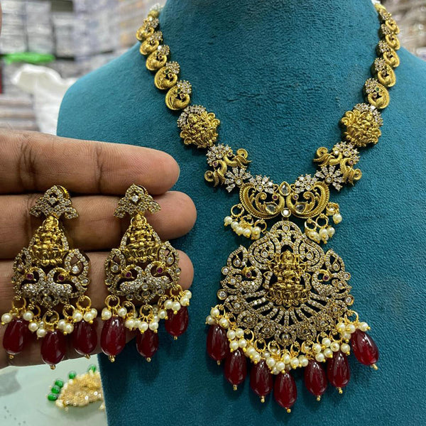 Sona Creation Gold Plated AD Temple Necklace Set