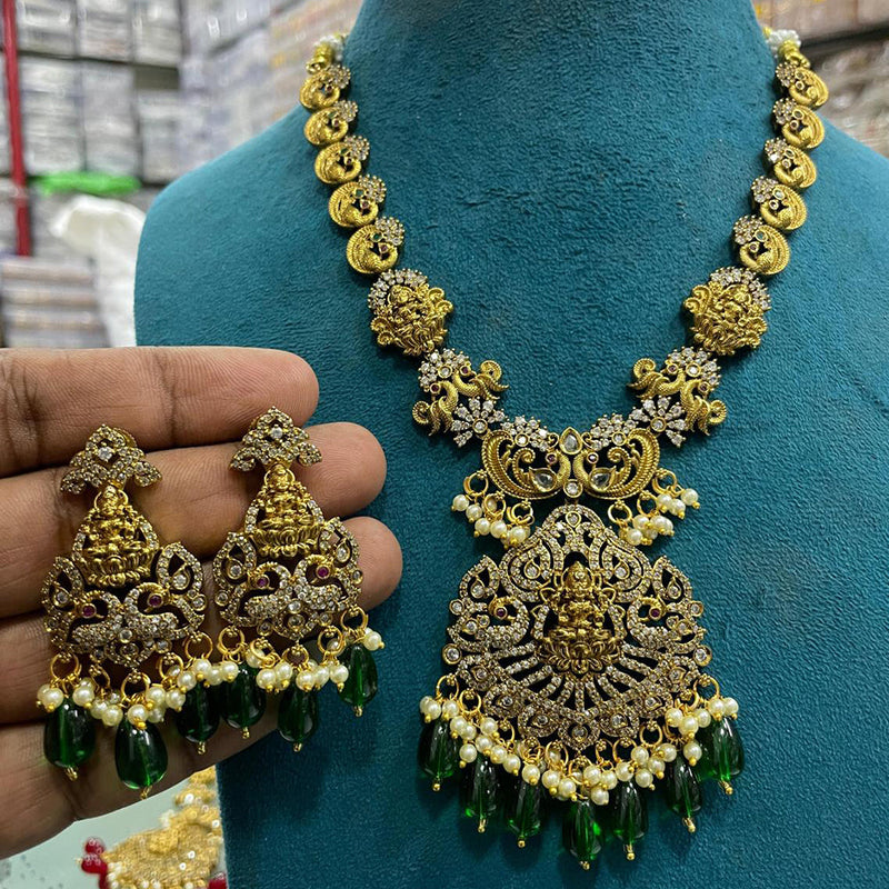 Sona Creation Gold Plated AD Temple Necklace Set