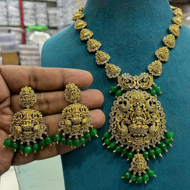 Sona Creation Gold Plated AD Temple Necklace Set